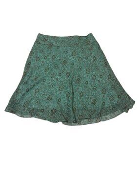 Sandra Darren Teal Brown Floral Lined A-Line Midi Skirt Plus Size 18W